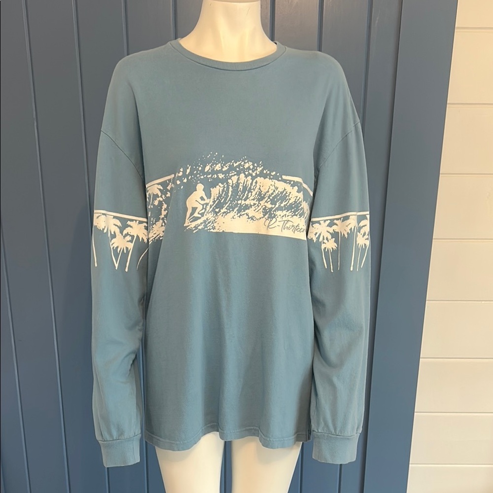 R13 Long Sleeve Cotton Jersey T-Shirt in Pacific Blue